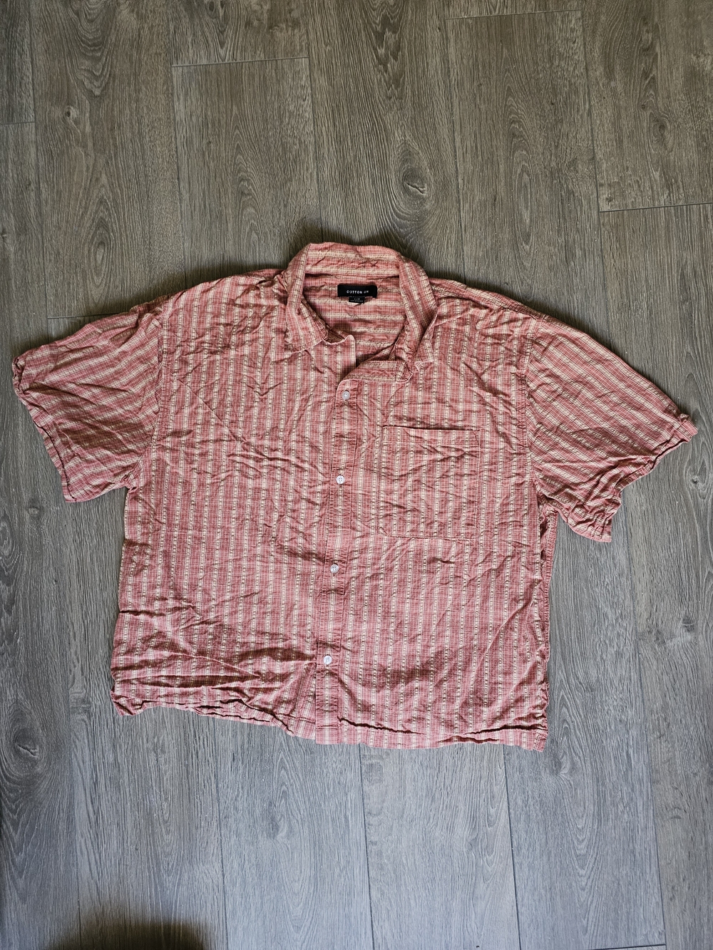 Cotton On Men's Short-Sleeve Pink Stripe Button-Down Shirt